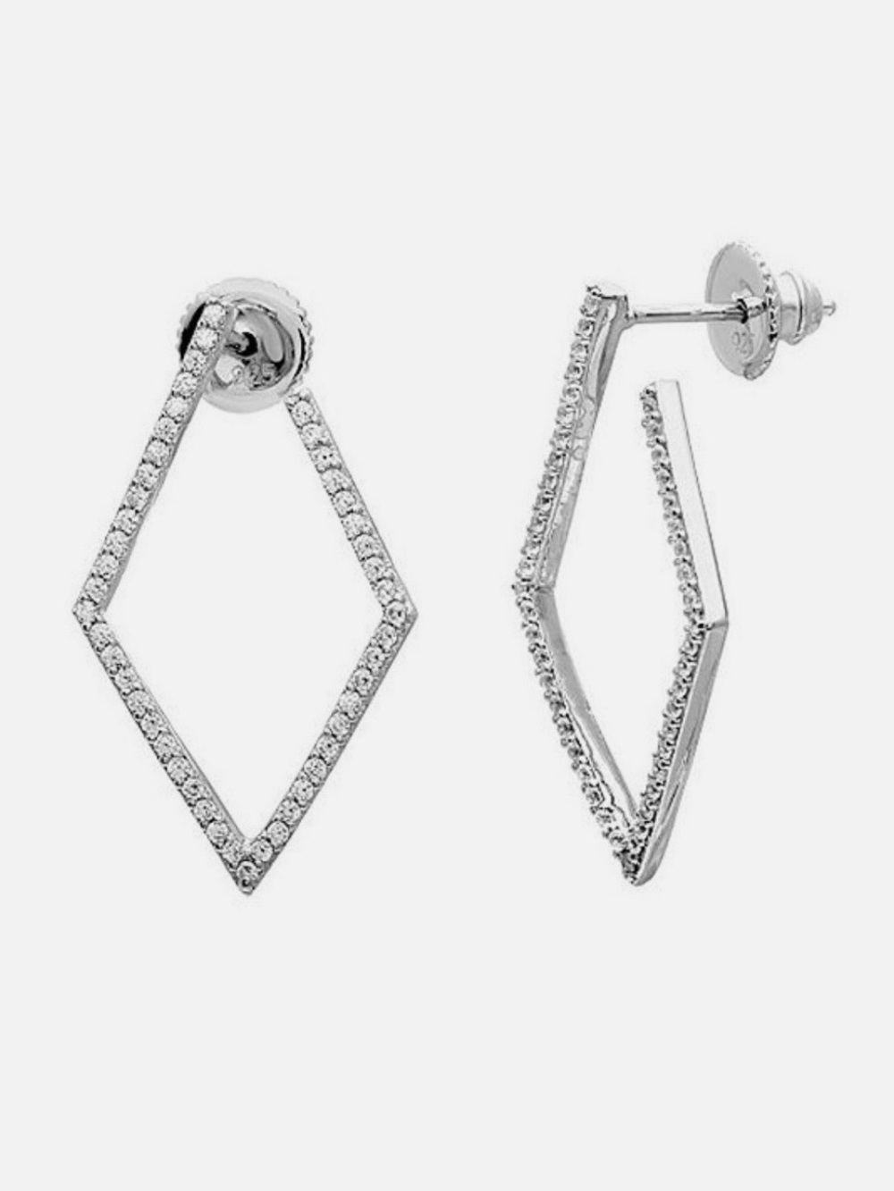 Adornia Silver Pave Swarovski Crystal Small 29mm Dainty Geometic Hoop Earrings